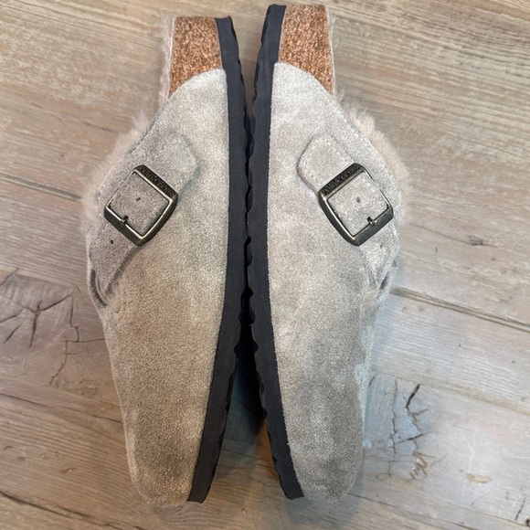 Birkenstock Boston Taupe Suede Shearling Lined Mule Clog 38 - Picture 11 of 11